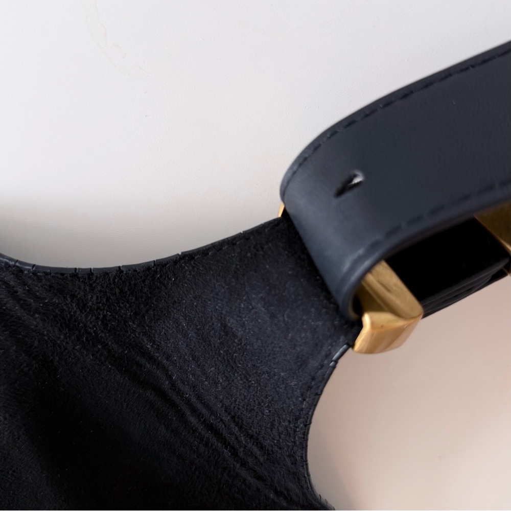 H&M Black Faux Suede Bucket Bag Gold Hardware Adjustable Strap - Picture 10 of 14